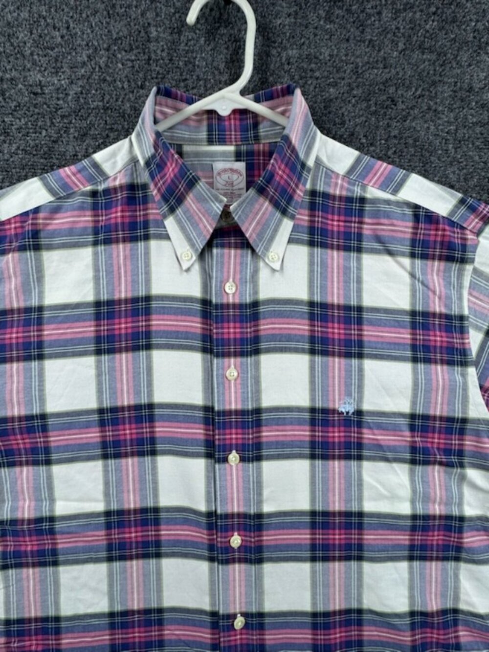 Brooks Brothers Oxford Blue White Non-Iron Large Button-Down Plaid All Cotton